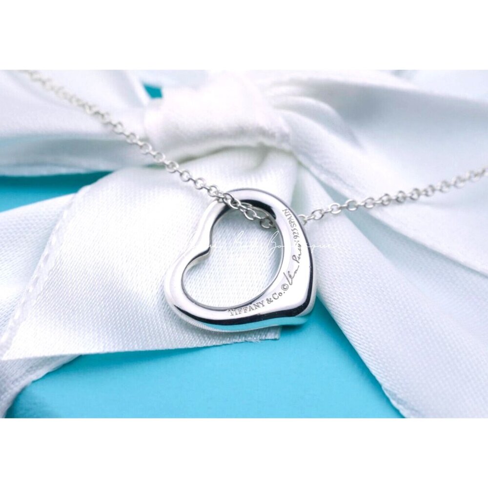 Tiffany & Co. Elsa Peretti Open Heart Pendant 16mm Silver Necklace 16" Chain